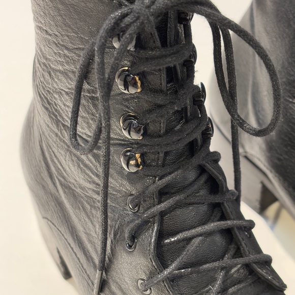 Christy Dawn Black Leather Lace-up Boots Deadstock Leather 9 - Picture 3 of 14